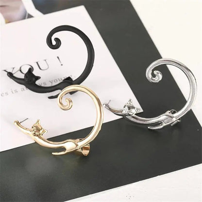 Silver luxury cat earring