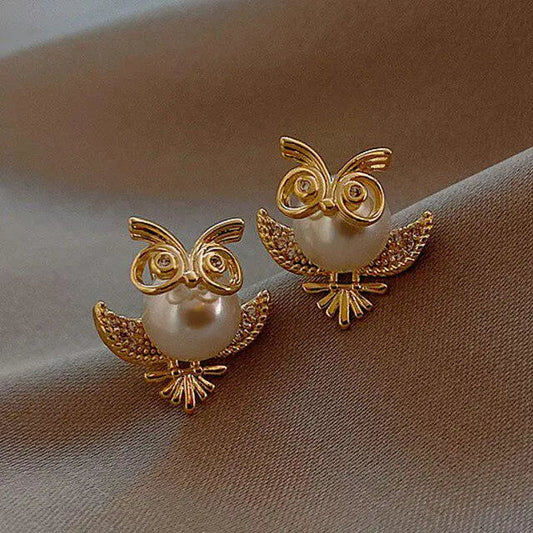Luxury gold owl earrings