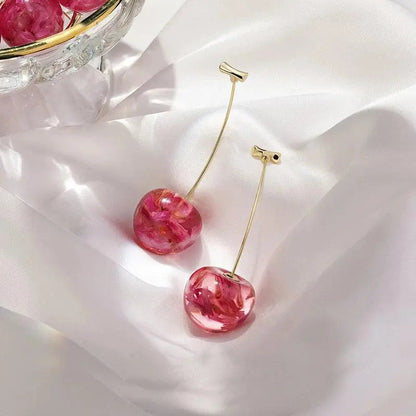 Luxury earrings with pink cherry