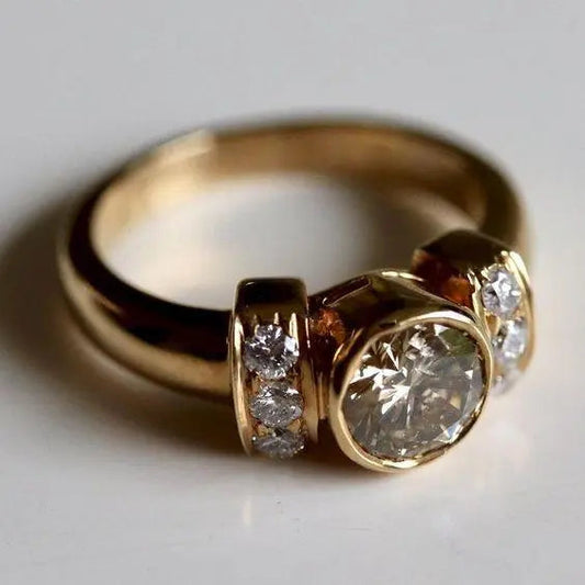 Forged shiny vintage ring in gold color