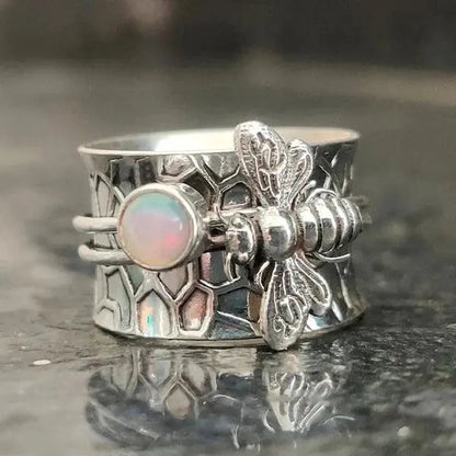 Meditation rotating ring with bee gemstone