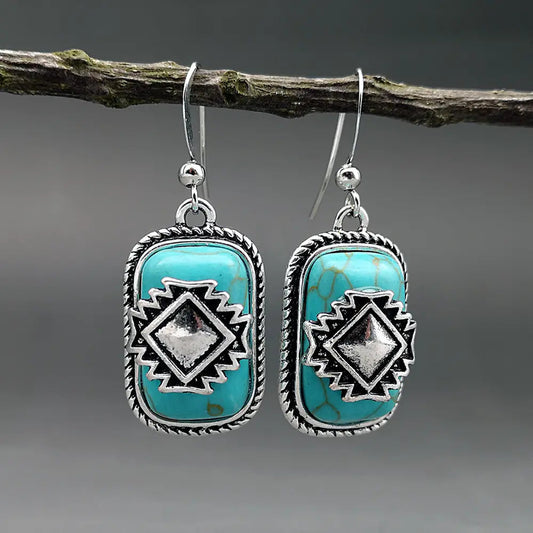 Ethnic silver-plated earrings with turquoise stones