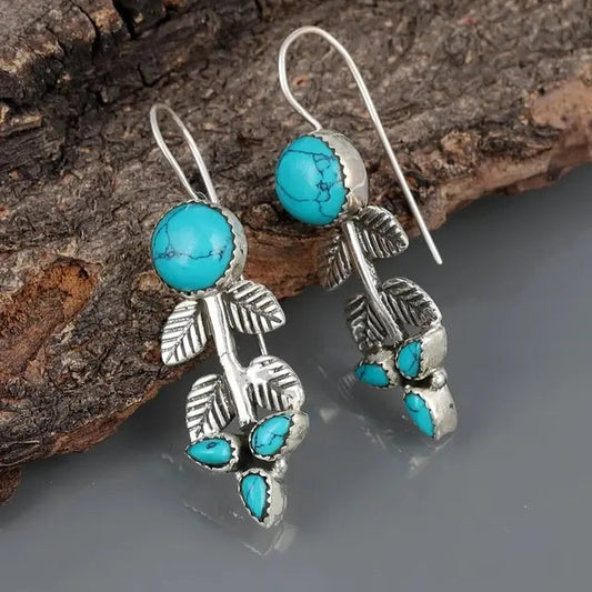 Silver boho earrings with turquoise stone