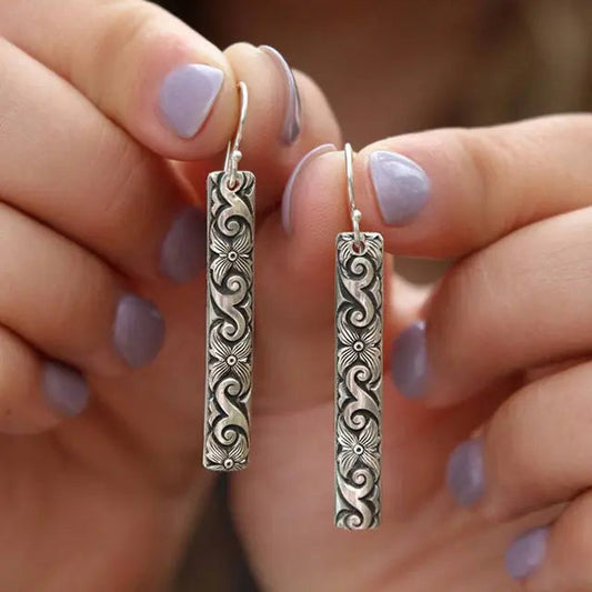 Rectangular boho earrings in sterling silver