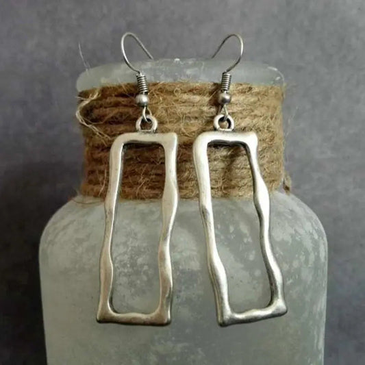 Rectangular silver earrings in vintage style