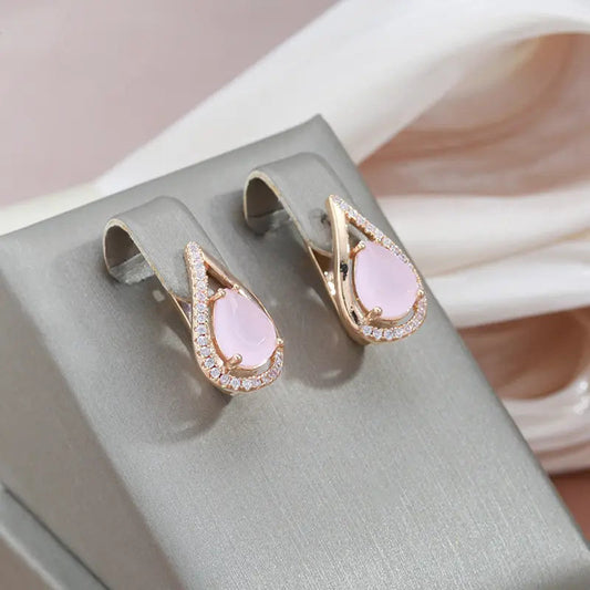 Elegant sparkling gold and pink zirconia earrings