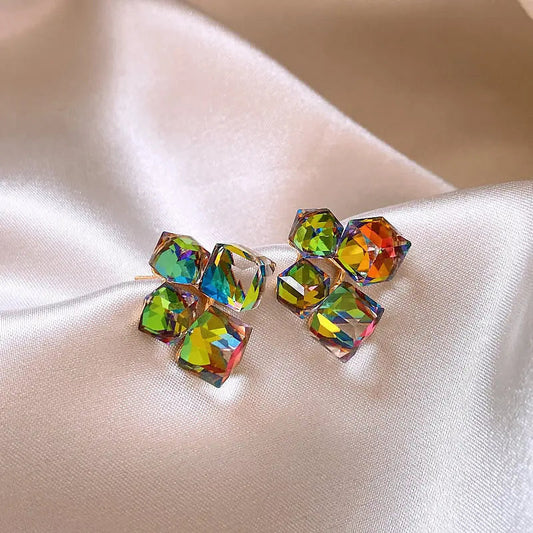 Multicolored gold zirconia earrings Elegant