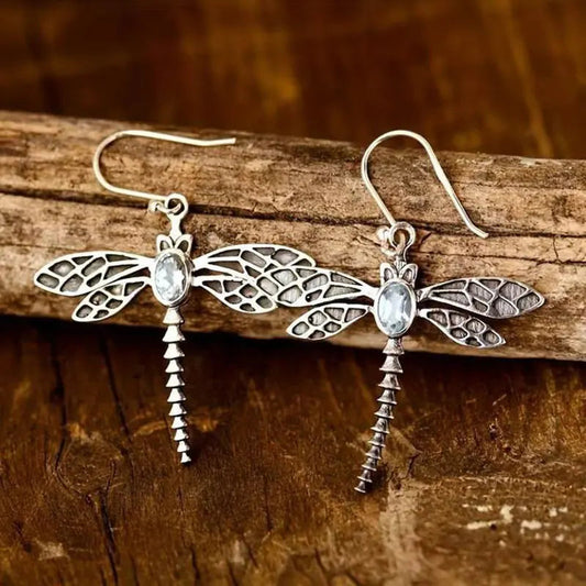 Dragonfly earrings with zircons in vintage style