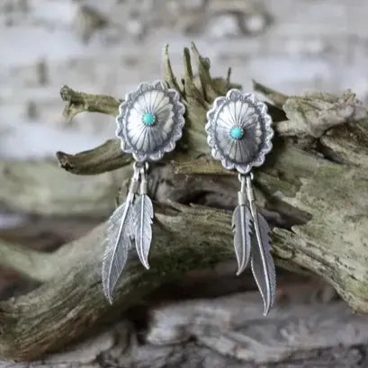 Vintage style turquoise feather earrings