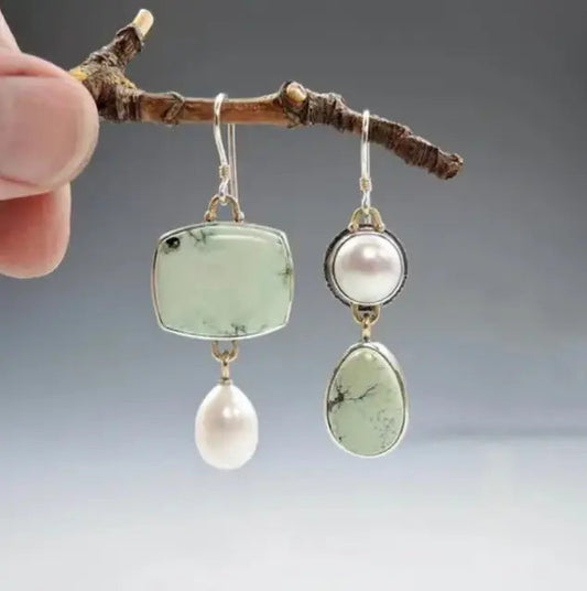 Vintage style earrings with green pearls