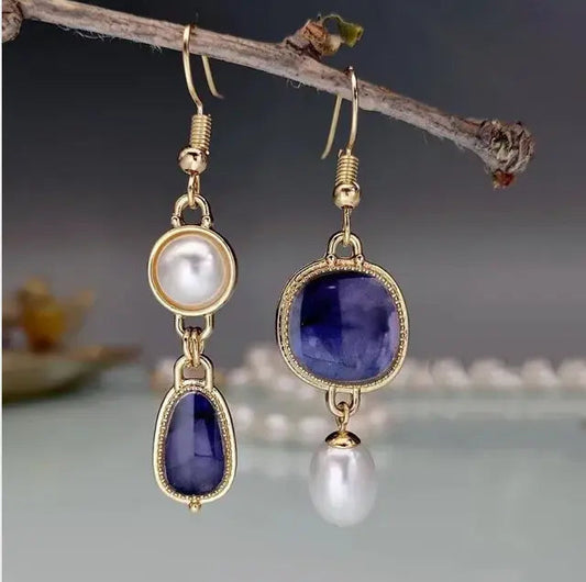 Vintage style bluestone pearl earrings