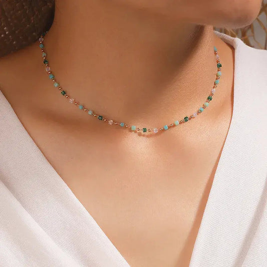 Multicolor gold-plated necklace with rhinestones