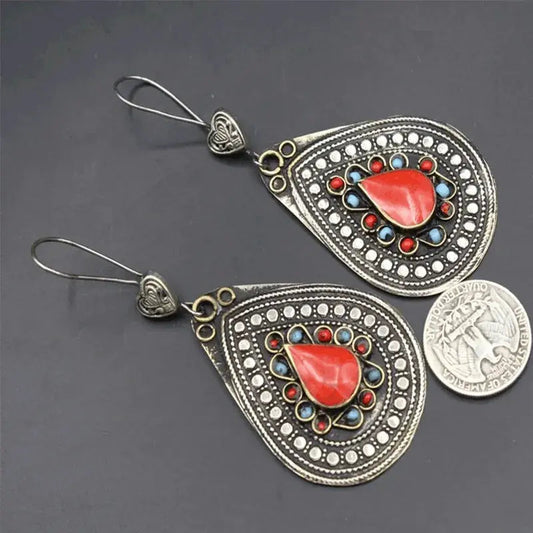 Red mandala earrings in vintage style