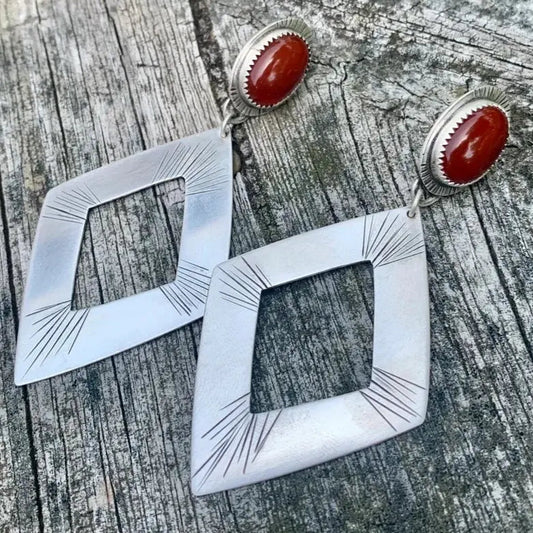 Red vintage earrings in silver