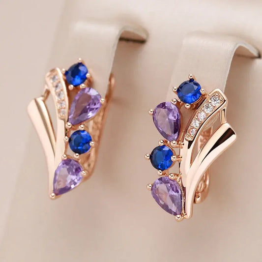 Elegant purple earrings with zircons