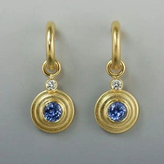Gold-plated vintage-style earrings with blue zircons