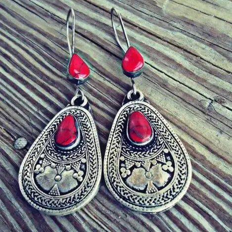 Red mandala earrings in vintage style