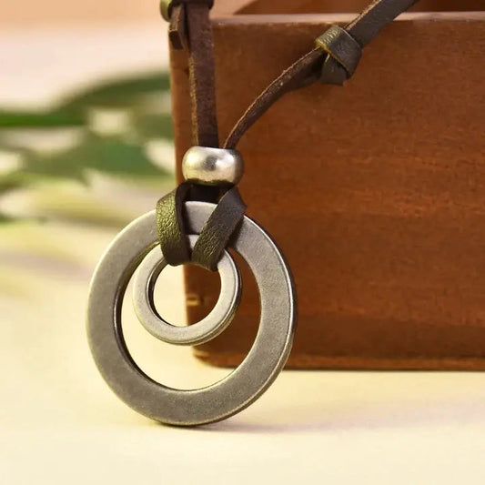 Silver plated leather vintage style necklace