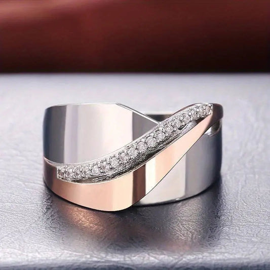 Vintage rose gold and silver zirconia ring