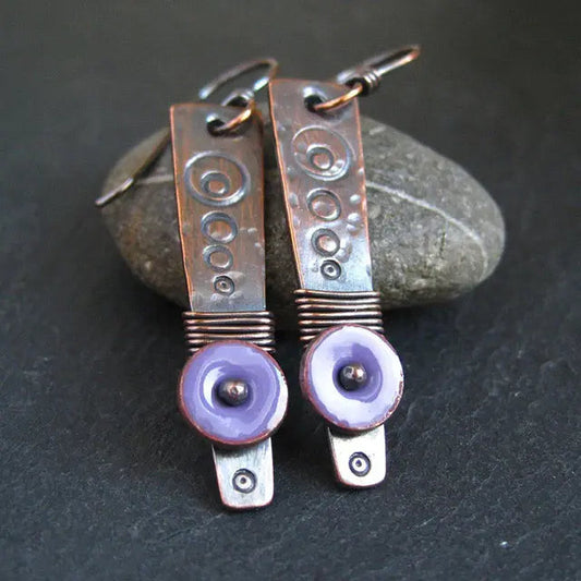 Lilac vintage style earrings in bronze and silver