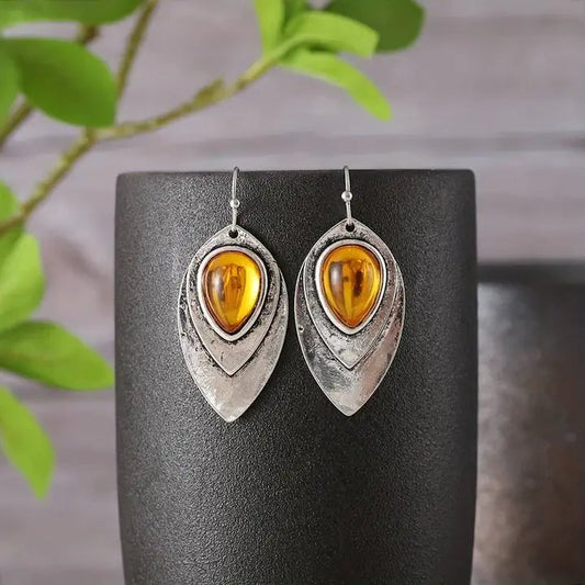 Orange vintage style earrings in silver