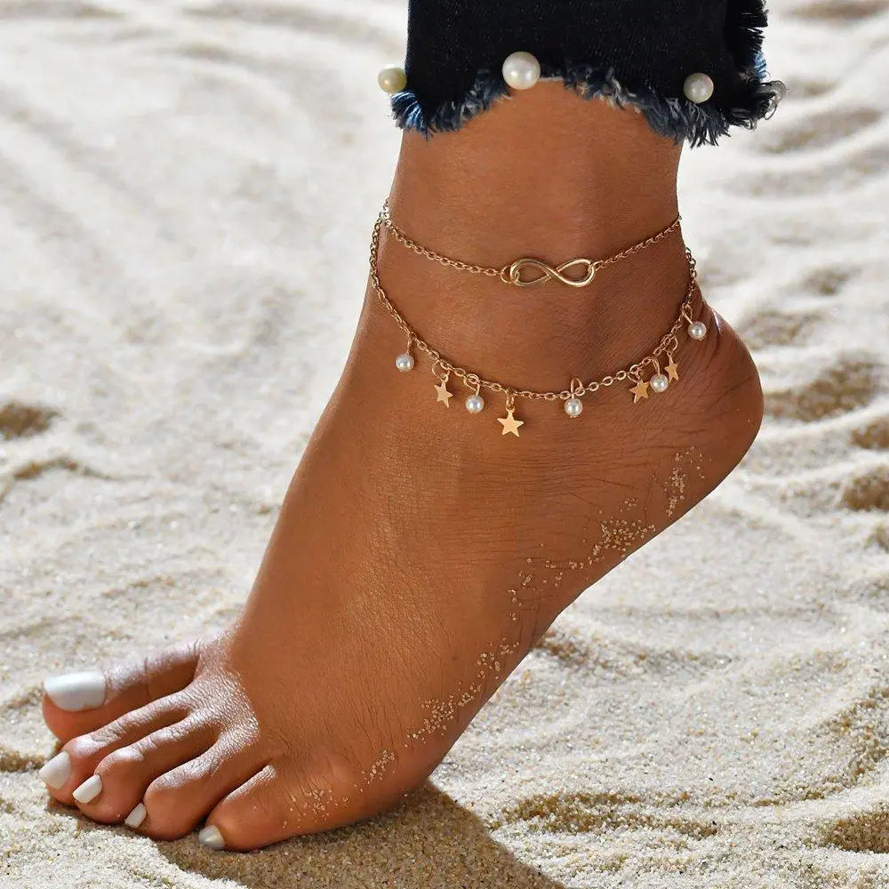 Infinity ankle bracelet + pearls and stars