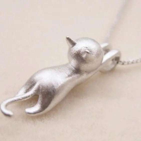 925 sterling silver necklace with funny cat